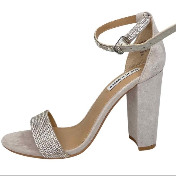 STEVE MADDEN Kalina Embellished Suede Ankle-Strap Sandals cream size 10M - Picture 1 of 10